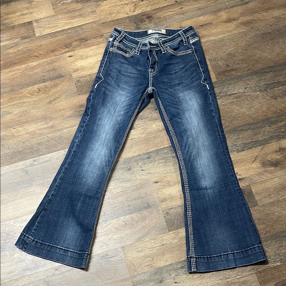 Women's Dark Blue Flare Jeans - Classic Wide Leg 25x30